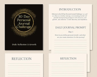 30-Day Personal Challenge Journal | Self-Growth Workbook, Printable PDF Planner, Daily Prompts for Mindfulness, Habit Tracking