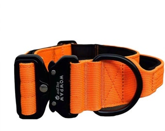 High quality tactical dog collar with handle and quick-release safety clasp Color Neon Orange Size M 41-58 cm