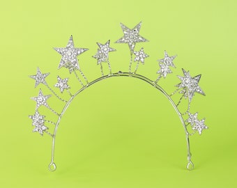 Fascia per capelli con stelle in strass, fascia per capelli con stelle stereoscopiche con diamanti, corona per le celebrazioni natalizie, cristallo, diadema nuziale, corona in stile ACOTAR