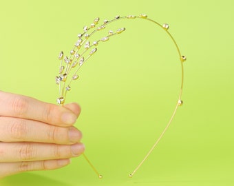 Diadema tachonada de diamantes con estrellas, corona de boda de hoja de laurel, tiara de boda, tocado de novia, diadema de cristal, corona de cristal