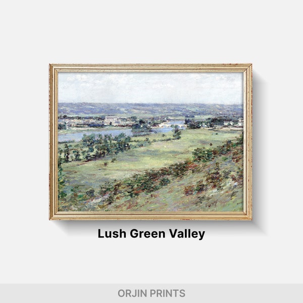 Lush Green Valley | 4124 | French Countryside Painting, Tranquil Landscape, Nature's Palette, Digital Printable Wall Art, Vintage Artwork