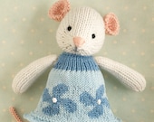 Knitting pattern for a mouse with a flowered and frilled dress (9 inches tall), instant digital download PDF file