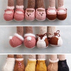 Small removable toy shoes and boots to fit 7 inch little cotton rabbit animal patterns knitting pattern, instant digital download PDF file image 1