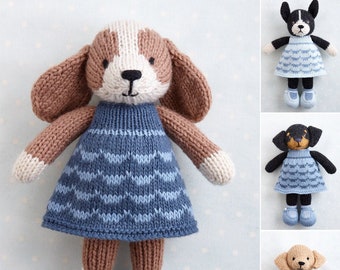 Toy Knitting pattern for a Dog in a dress  (9 inches tall)
