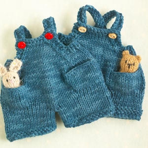 Toy dungarees and pinafore dress knitting patterns (for 9 inch Little Cotton Rabbits animals), instant digital download PDF file