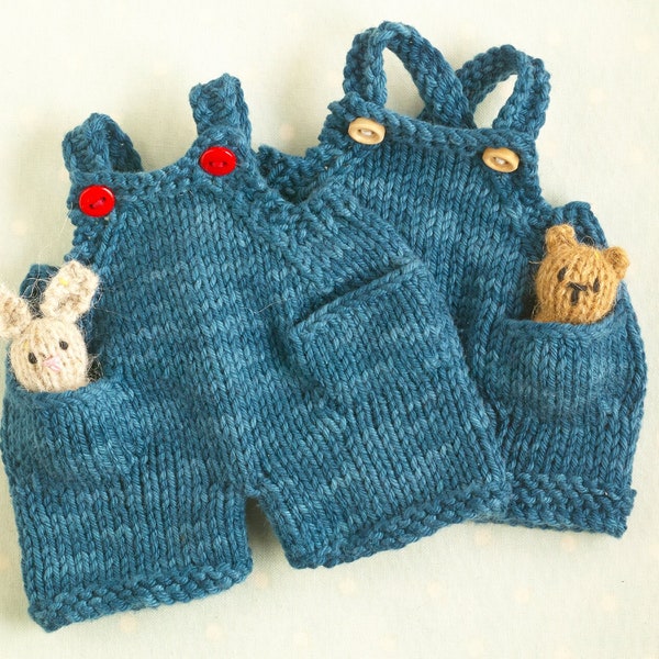 Toy dungarees and pinafore dress knitting patterns (for 9 inch Little Cotton Rabbits animals), instant digital download PDF file
