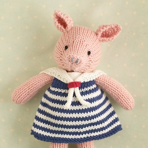 Knitting pattern: Pig in a sailor dress (9 inches tall), instant digital download PDF