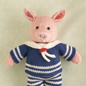 Knitting pattern: Pig in a sailor suit (9 inches tall), instant digital download PDF