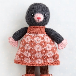 Knitting pattern for a mole in a dress (9 inches tall), instant digital download PDF file