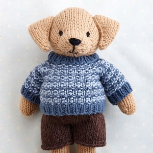 Knitting Pattern for a Dog in a sweater and shorts  (9 inches tall), instant digital download PDF file