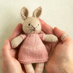 Knitting pattern: Mini bunny and bear in a dress and stockings, instant digital download PDF