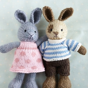 Toy knitting pattern for a small rabbit with removable clothes 7 inches tall, instant digital download PDF file image 1