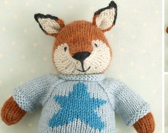 Toy knitting pattern for a fox / deer with a star sweater (9 inches tall), instant digital download PDF file