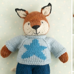 Toy knitting pattern for a fox / deer with a star sweater (9 inches tall), instant digital download PDF file