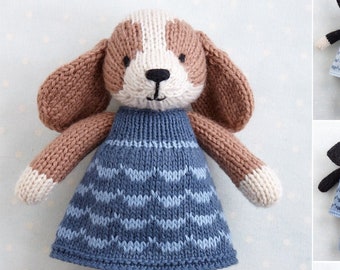 Toy Knitting pattern for a Dog in a dress  (9 inches tall), instant digital download PDF file