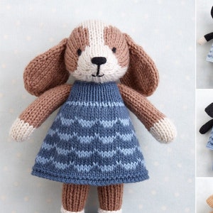 Toy Knitting pattern for a Dog in a dress 9 inches tall, instant digital download PDF file image 1