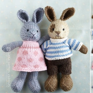 Toy knitting pattern for a small rabbit with removable clothes (7 inches tall), instant digital download PDF file