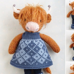 NEW*  Toy knitting pattern for a cow in a dress (9 inches tall), instant digital download PDF file