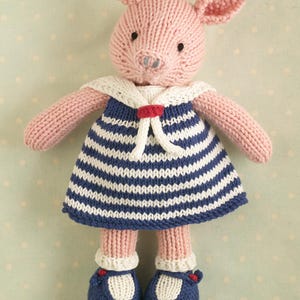 Knitting pattern: Pig in a sailor dress (9 inches tall), instant digital download PDF
