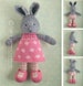 Toy knitting pattern for a bunny rabbit in a dotty dress (9 inches tall)