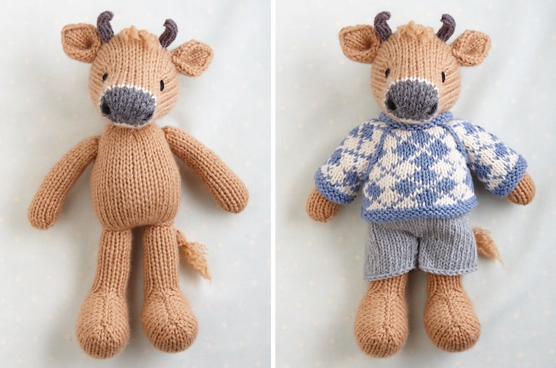 New Toy Knitting Pattern for a cow in a sweater and shorts 9 inches tall, instant digital download PDF file image 2