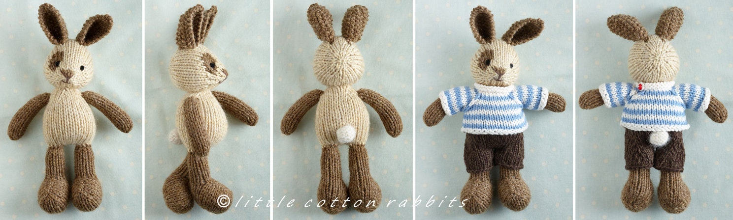 Toy Knitting Pattern for a Small Rabbit With Removable Clothes