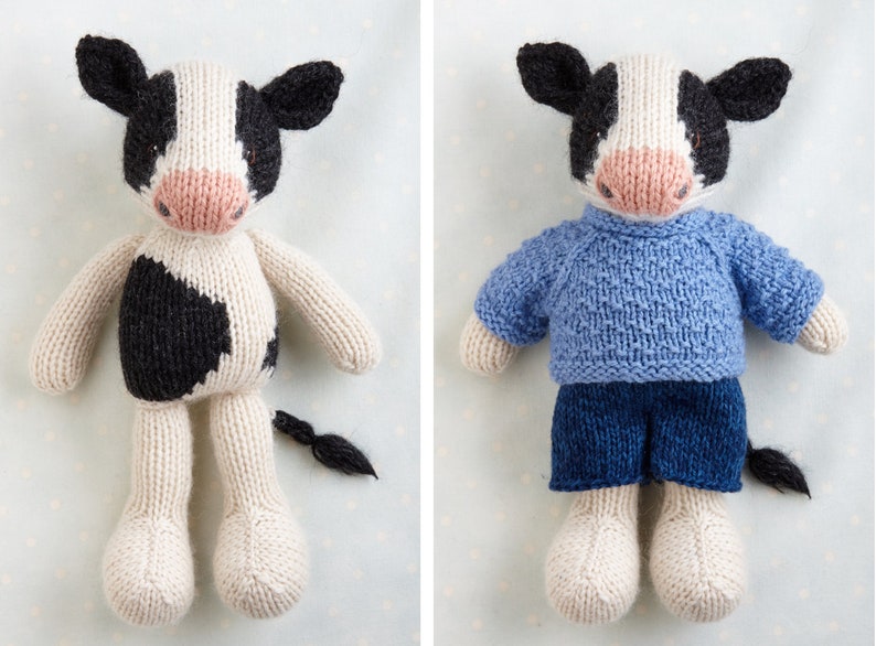 New Toy Knitting Pattern for a cow in a sweater and shorts 9 inches tall, instant digital download PDF file image 4