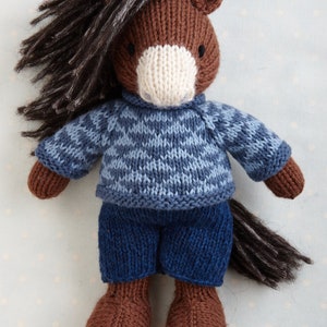 Toy Knitting Pattern for a Horse, Donkey and Unicorn in a sweater and shorts 9 inches tall, instant digital download PDF file image 3