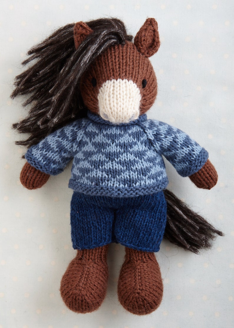 Toy Knitting Pattern for a Horse, Donkey and Unicorn in a sweater and shorts 9 inches tall, instant digital download PDF file image 3