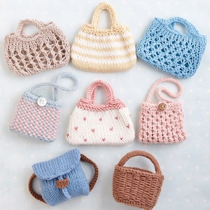 Bags, Baskets and Backpacks, toy knitting pattern (for 9 inch Little Cotton Rabbits animals),  instant digital download PDF file