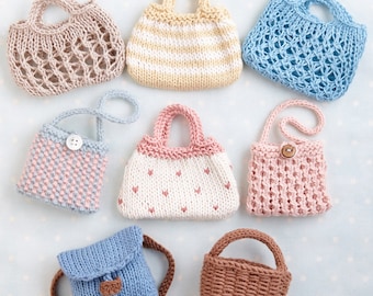 Bags, Baskets and Backpacks, toy knitting pattern (for 9 inch Little Cotton Rabbits animals),  instant digital download PDF file