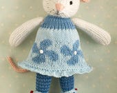 Knitting pattern: Mouse with a flowered and frilled dress (9 inches tall), instant digital download PDF