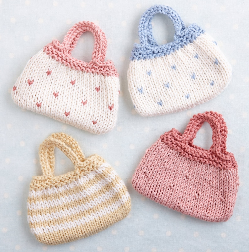 Bags, Baskets and Backpacks, toy knitting pattern for 9 inch Little Cotton Rabbits animals, instant digital download PDF file image 5