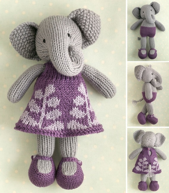 Knitting Pattern for an Elephant in a Frondy Frock 9 Inches Tall Instant Digital Download PDF File Etsy
