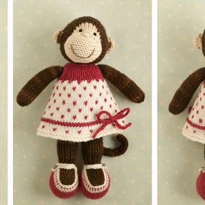 Toy knitting pattern for a monkey with a spotted dress 9 inches tall, instant digital download PDF file image 2