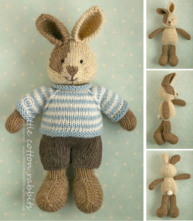 Toy knitting pattern for a bunny rabbit with a piebald patch Etsy