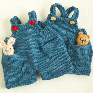 Toy dungarees and pinafore dress knitting patterns (for 9 inch Little Cotton Rabbits animals), instant digital download PDF file