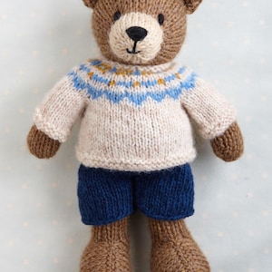 Knitting pattern: Bear/Lion with a Fair Isle sweater and shorts (9 inches tall), instant digital download PDF