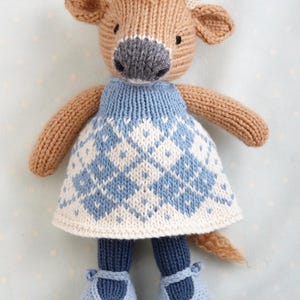 Knitting pattern: Cow in a dress (9 inches tall), instant digital download PDF
