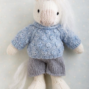 Toy Knitting Pattern for a Horse, Donkey and Unicorn in a sweater and shorts 9 inches tall, instant digital download PDF file image 5