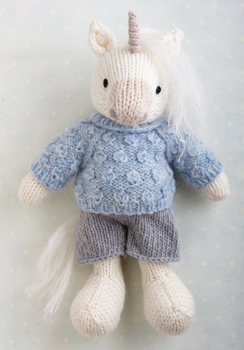 Toy Knitting Pattern for a Horse, Donkey and Unicorn in a sweater and shorts 9 inches tall, instant digital download PDF file image 5