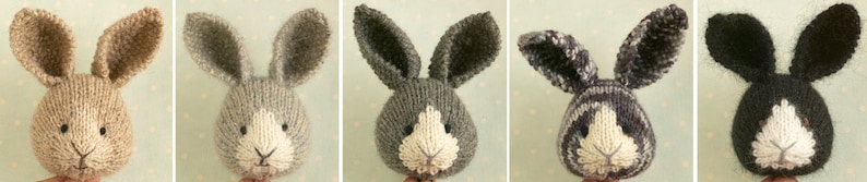 Toy knitting pattern for a bunny rabbit with a piebald patch, shorts and a stripy sweater 9 inches tall, instant digital download PDF file image 2