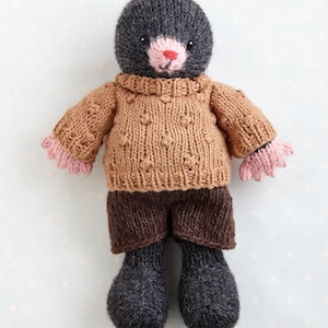 Knitting Pattern: Mole in a sweater and shorts  (9 inches tall), instant digital download PDF