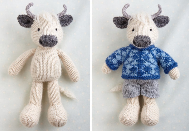 New Toy Knitting Pattern for a cow in a sweater and shorts 9 inches tall, instant digital download PDF file image 3