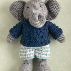 Knitting pattern: Elephant in a textured sweater (9 inches tall), instant digital download PDF