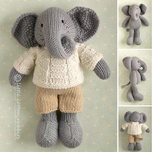 Toy knitting pattern for an elephant in a textured sweater 9 inches tall, instant digital download PDF file image 2