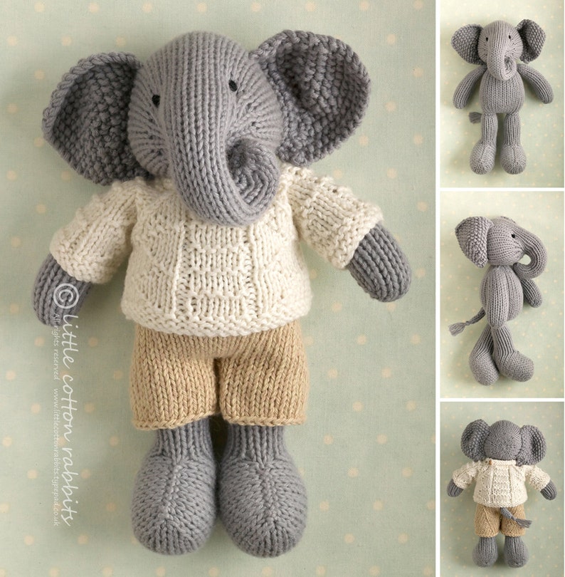 Toy knitting pattern for an elephant in a textured sweater 9 inches tall, instant digital download PDF file image 2