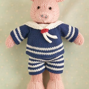 Knitting pattern: Pig in a sailor suit (9 inches tall), instant digital download PDF