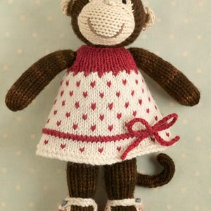 Knitting pattern: Monkey with a spotted dress (9 inches tall), instant digital download PDF