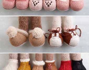 Removable toy shoes and boots knitting pattern (to fit 9 inch sized little cotton rabbit animal patterns) instant digital download PDF file